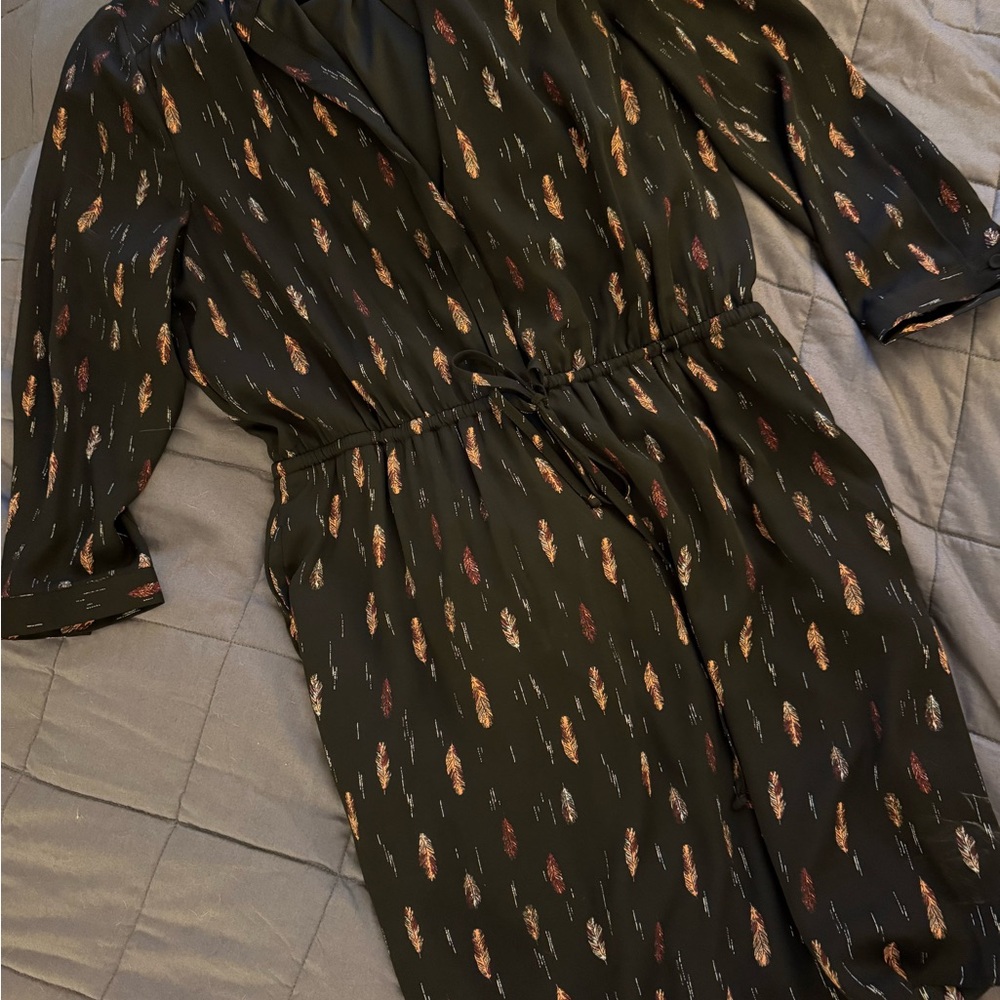 DR2 Black Dress with Feather Pattern